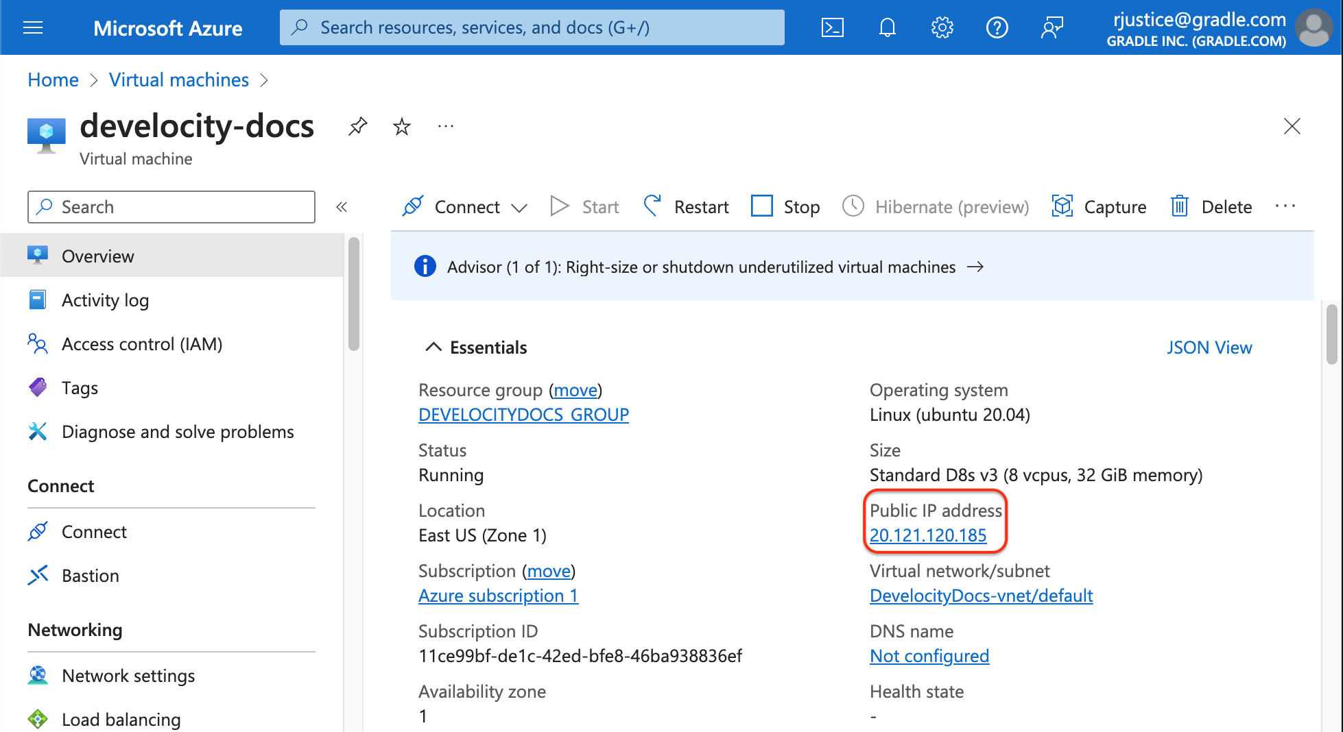 azure portal public ip address